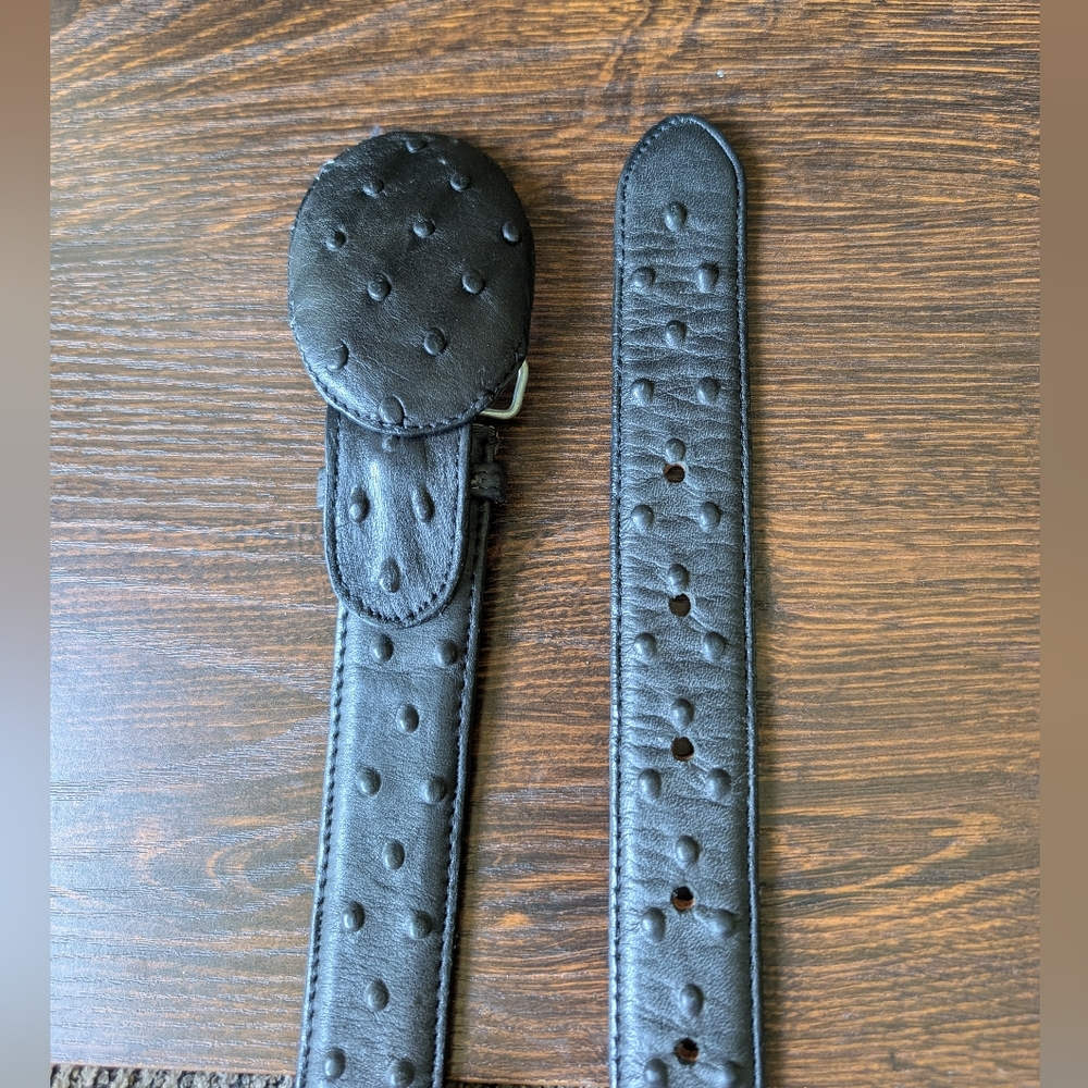 Black Ostrich Quill Leather Buckle Belt
